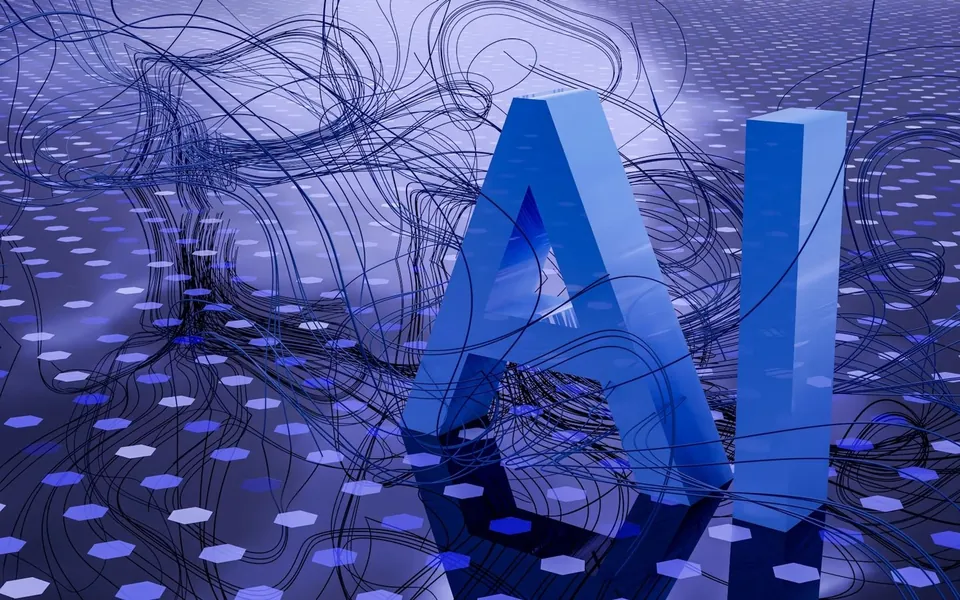 Representação abstrata de IA e fluxos digitais de informação