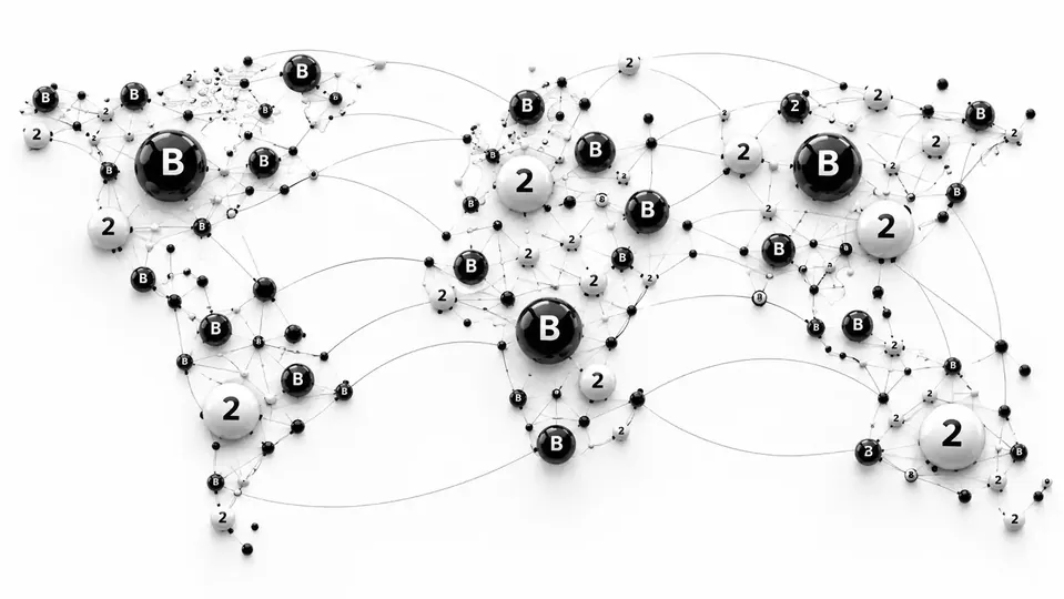 Contactos comerciales B2B internacionales sobre un mapa mundial conectado